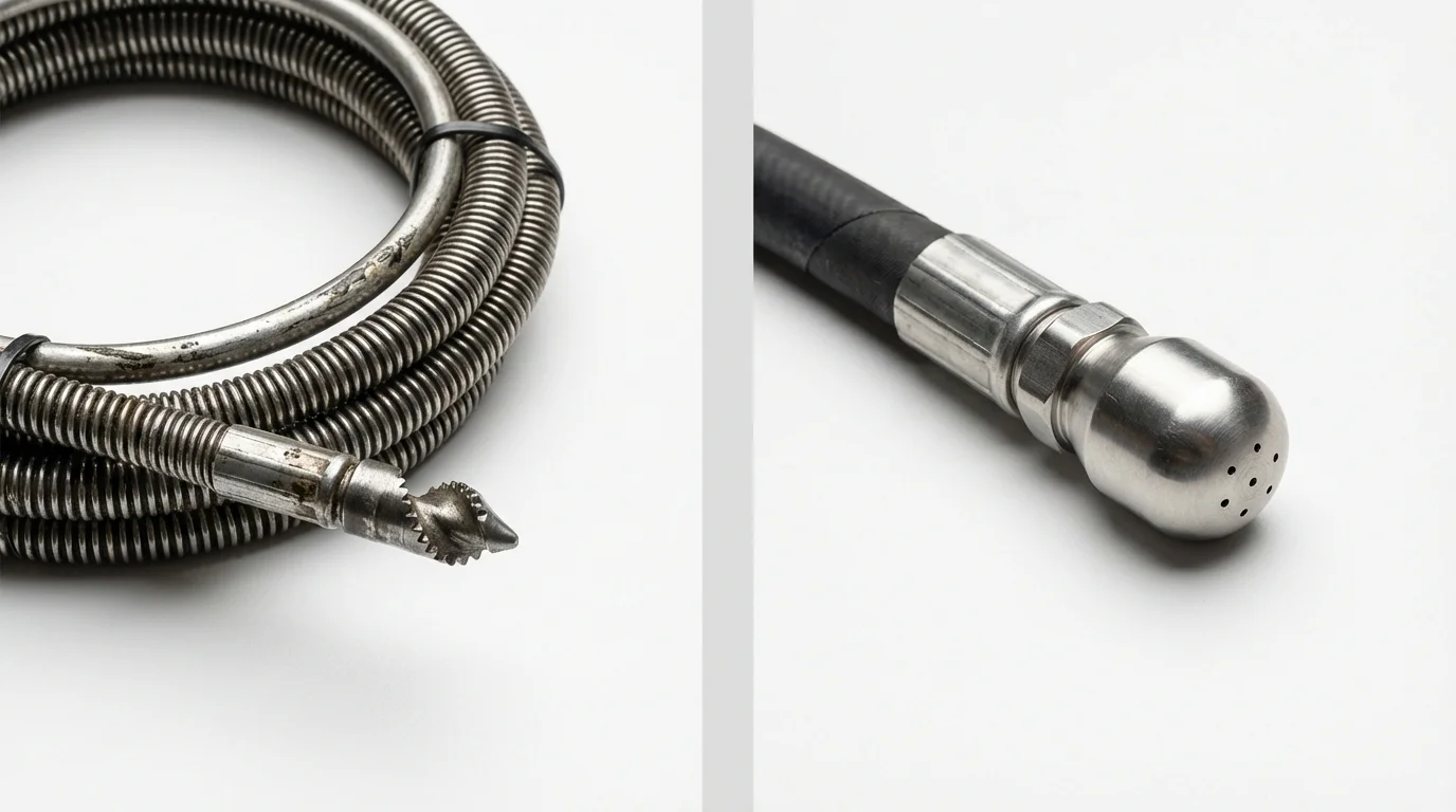 Drain snake cable and hydro jetting nozzle used for drain cleaning in Crown Point, IN