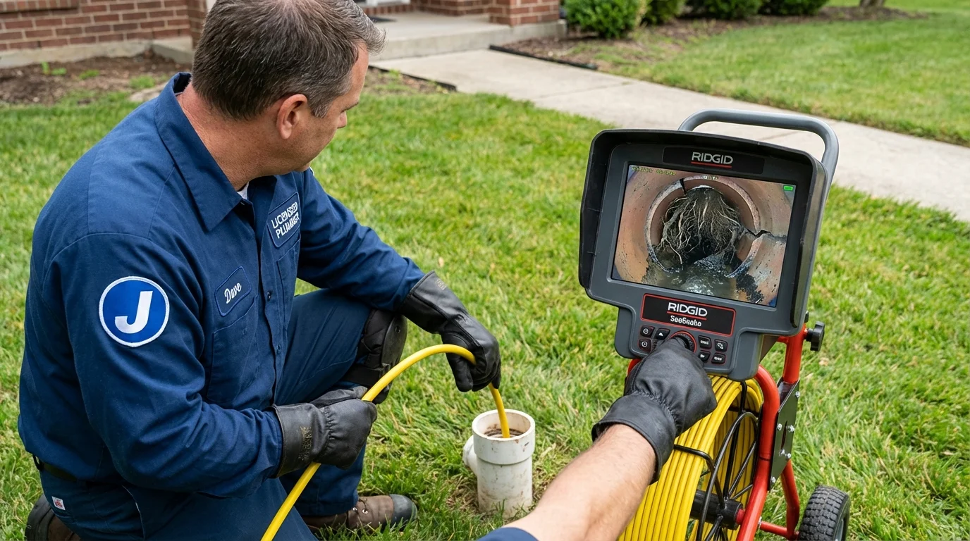 Sewer camera inspection being performed by Johns Plumbing LLC in Crown Point