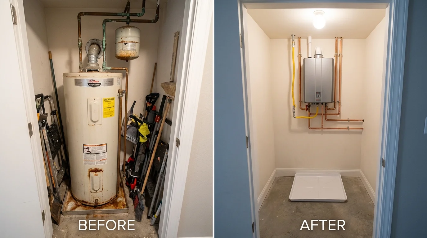 Tank water heater versus wall-mounted tankless unit comparison for Crown Point, IN homeowners